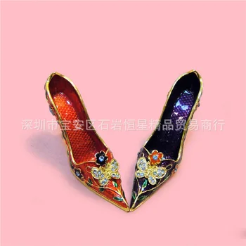 

European Chinese style Metal enamel painted Butterfly style shoes model,home desktop decor decoration ornaments(A617)