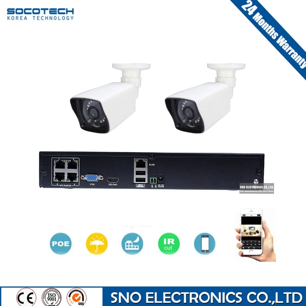 

SOCOTECH 4CH 1080P POE NVR Kit 2pcs 720P/1080P Night Vision IP Camera Outdoor Waterproof P2P Alarm Security PoE CCTV System