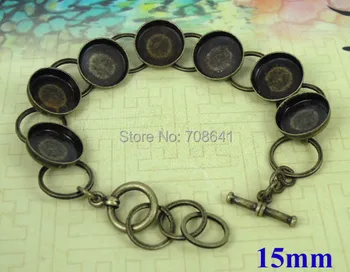 

Blank Bracelet Settings w/ 15mm Round Deep Wall Bezel tray Cups Glass Cabochon Bases Cuff Bracelet Findings Craft Bronze tone