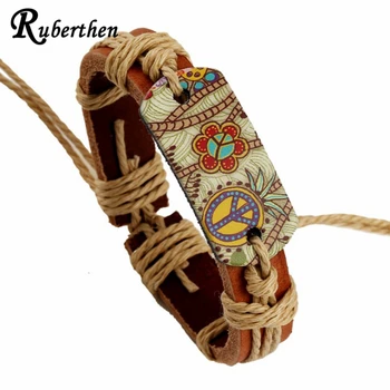 

Ruberthen New Design Punk Bracelet Vintage Peace Brand Leather Bracelet Fashion Bohemia Style Bracelet Trendy Jewelry
