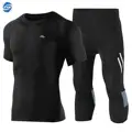 Zuoxiangru Summer Men T shirts Pants Men Set Sportswear Fitness Tracksuit Skin Tight Base Leggings Cycling Sets|Cycling Sets| | -