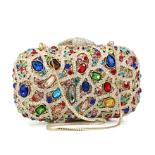Цветной бриллиантовый клатч с кристаллами Вечерний Клатч Дамский кошелек, украшенный камнями(8227A-GC