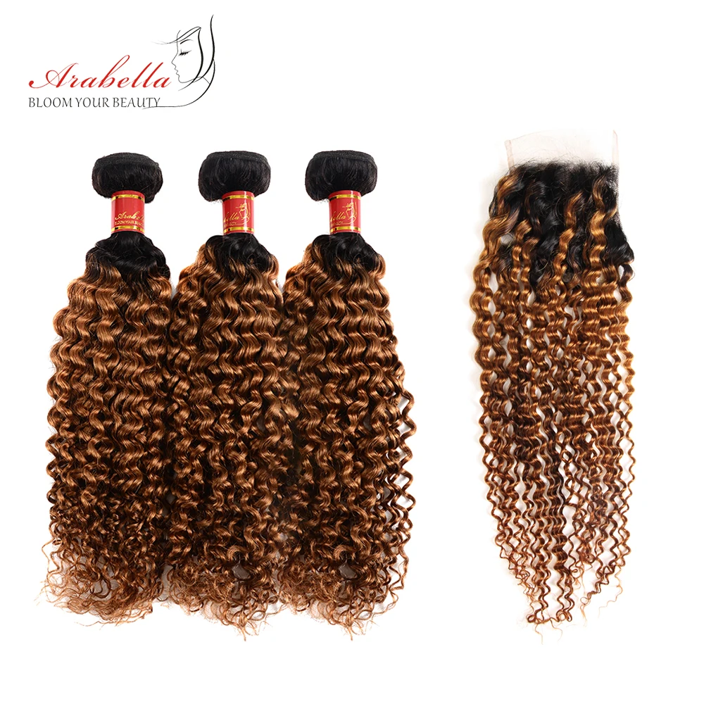 

Arabella Brazilian T1B/30 Jerry Curl with Lace Closure 100% Human Remy Hair Bundles with 4X4 Lace Closure 3pcs+1 Closure Hair