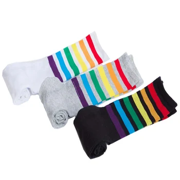 

1 Pairs Women Socks Cotton Rainbow Style Colorful Stripes Tube Sock Ankle Socks Female