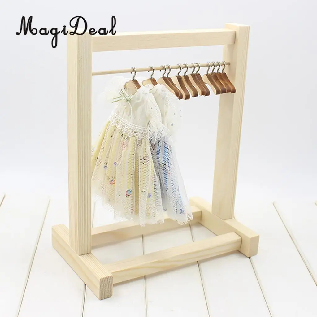 1/6 Handmade Doll Wooden Clothes Hanging Shelf for 12inch Blythe Dolls Accessories