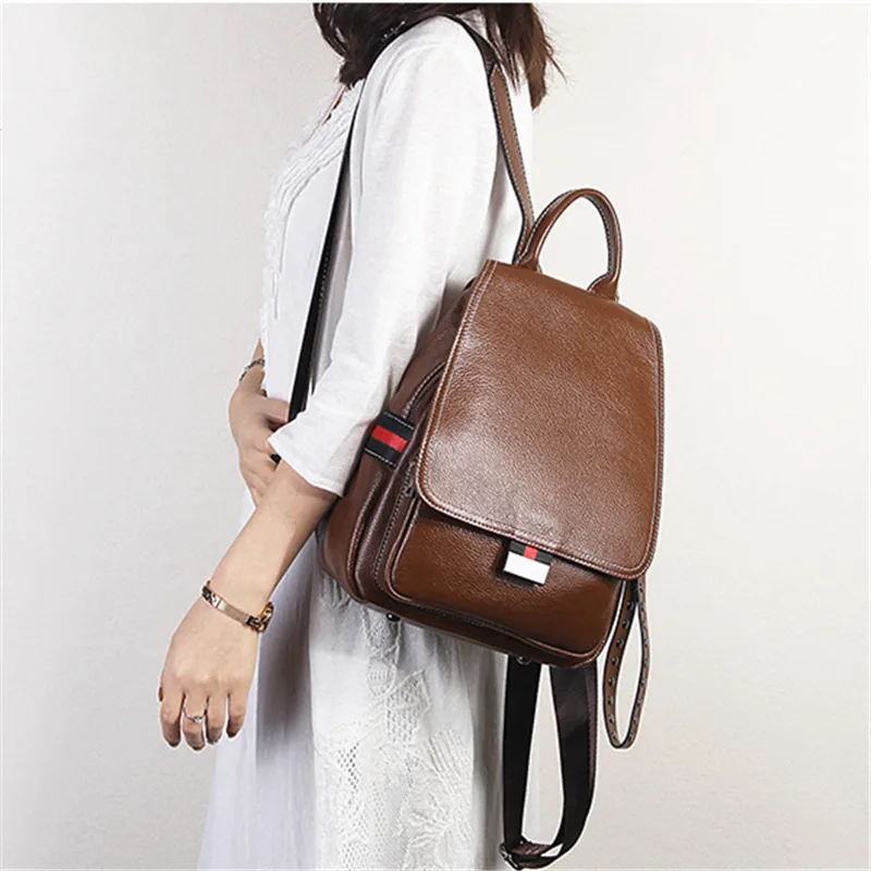 

Nesitu High Quality New Fashion Black Red Brown Green Genuine Leather Women's Backpack Real Skin Female Girl Travel Bags M021