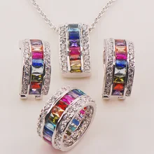 Morganite Blue Crystal Zircon Garnet 925 Sterling Silver Jewelry Set Pendant Earrings Ring