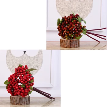 

2 Sets Artificial Berries Branch Plastic Fake Flowers Decorative Berry Red Berries Plant for Wedding Home Christmas decoration