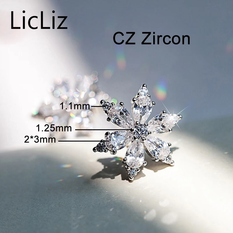 Licliz 925 Silver Star Серьги гвоздики Для женщин CZ Циркон снежинка Стад Пронзительный