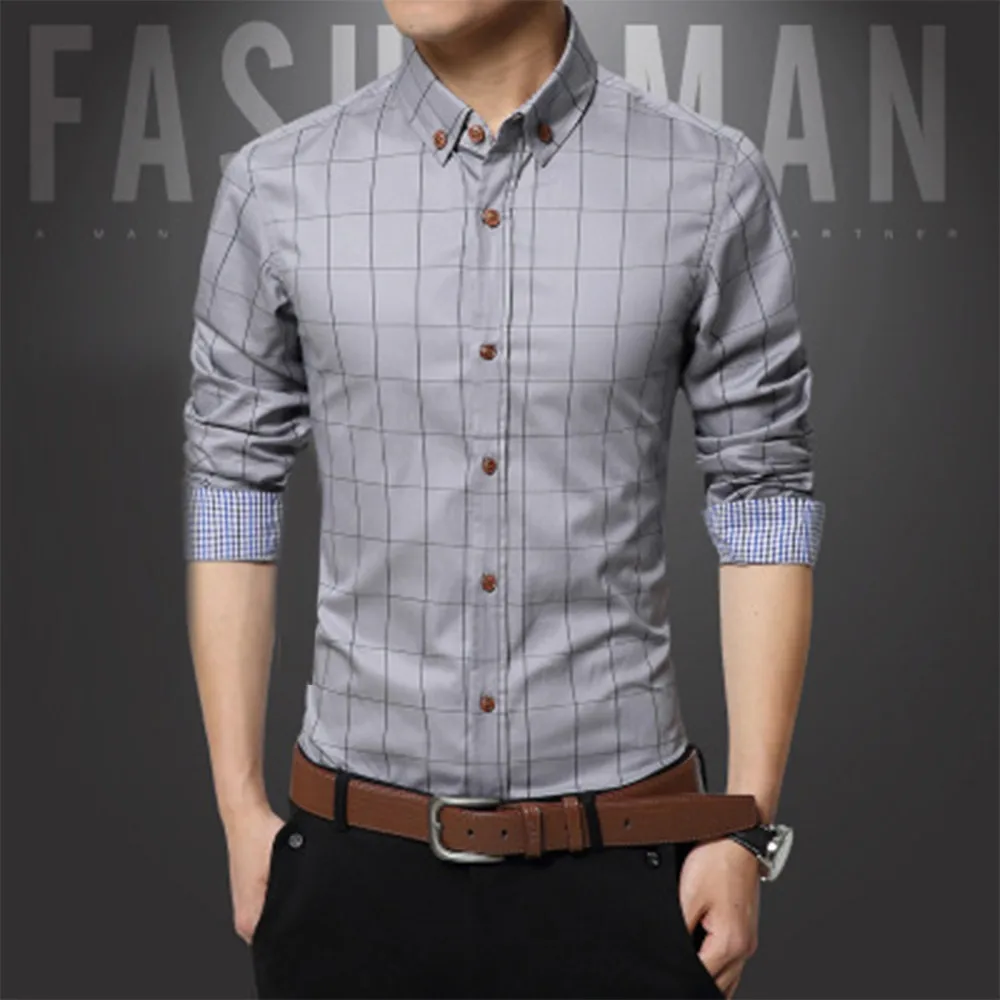 

Autumn Spring Fashion Brand Men Shirt Clothes Slim Fit Long Sleeve Plaid Cotton Casual Men Dress Shirt Social Plus Size M-5XL