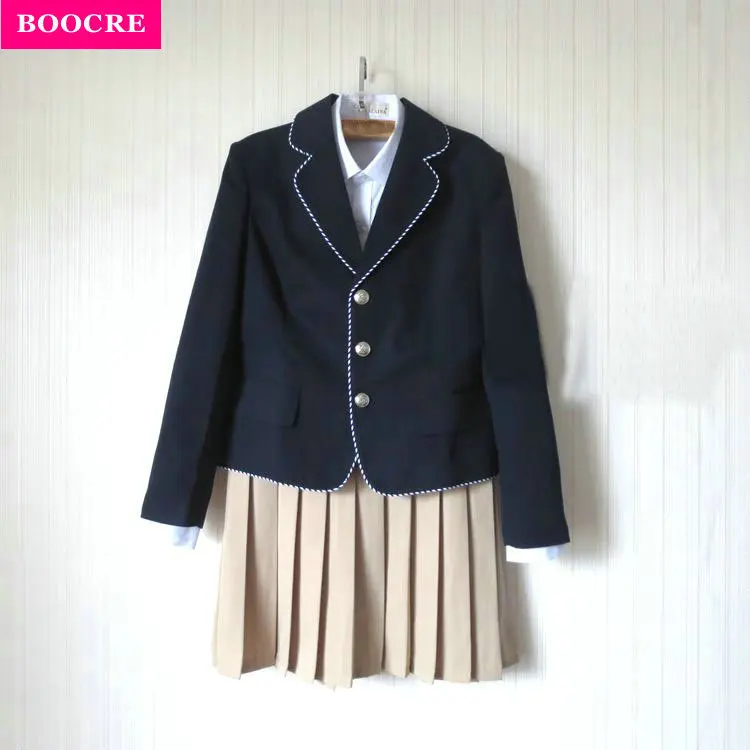 

BOOCRE New High School Student JK Uniform Korean Preppy Style Women Girls Student Uniforms Coat+Shirt+Tie+Skirt