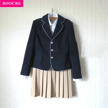 

BOOCRE New High School Student JK Uniform Korean Preppy Style Women Girls Student Uniforms Coat+Shirt+Tie+Skirt