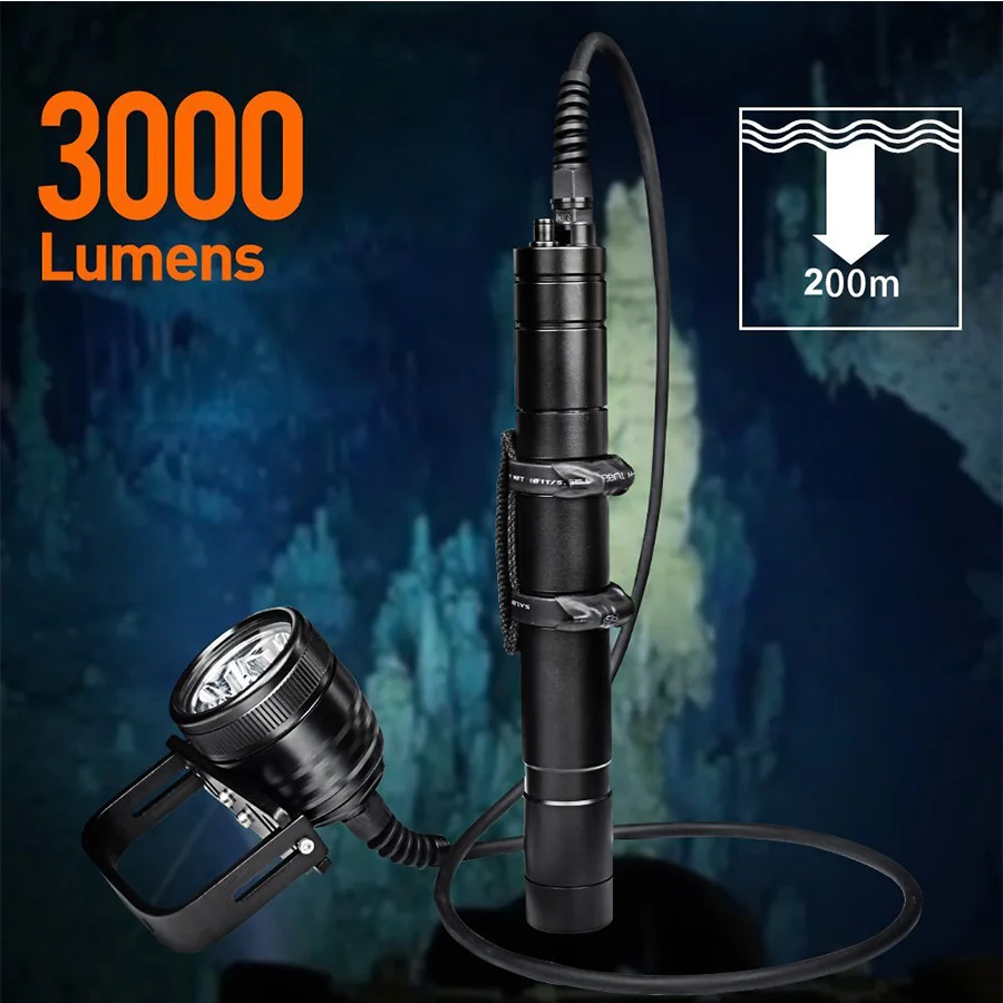  SecurityIng Underwater High Power 3000lm Magnetic Switch LED Diving Flashlight Torch with 1.2m 2m L - 33003457099