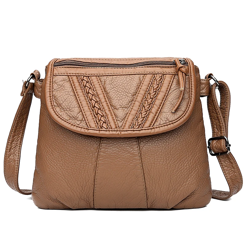 Annmouler 5 Colors Women Shoulder Bag Pu Leather Crossbody Messenger Bag Soft Washed Leather Small Bag Double Zipper Ladies Bags