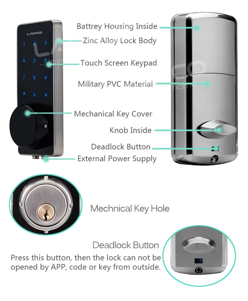 LACHCO электронный дверной замок пароль, 2 карты, 2 механические клавиши сенсорный экран клавиатура цифровой кодовый замок умный вход L16076BS