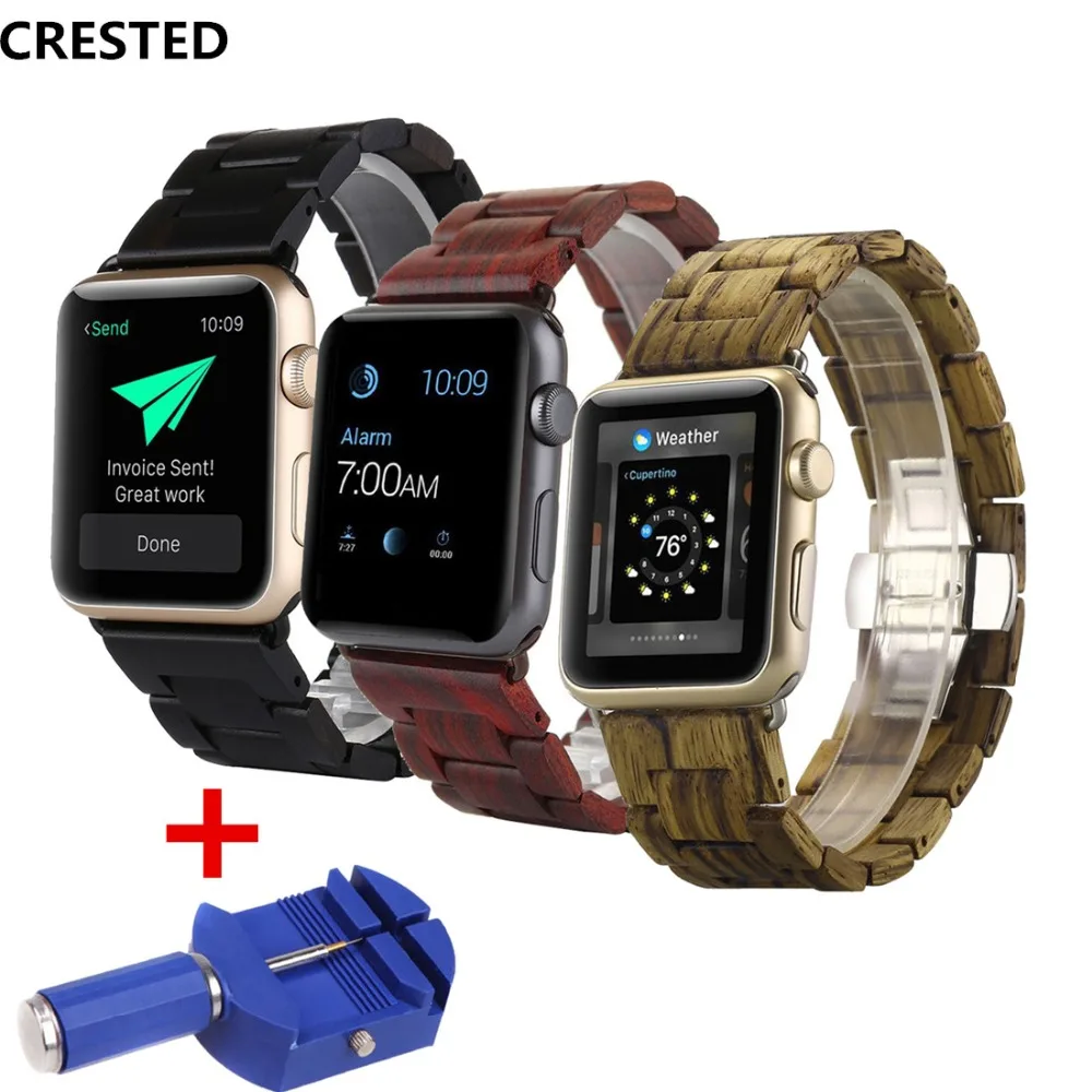 CRESTED Wood Strap For Apple Watch 4 band 44mm/40mm iwatch