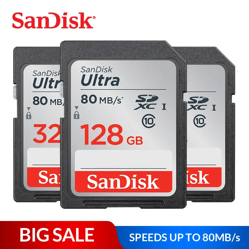 SanDisk Ultra Карта памяти SDHC/SDXC SD карта класс 10 16 ГБ 32 ГБ 64 Гб 128 Гб карты C10 UHS-I 80 МБ/с./с флеш-карта для камеры Full HD