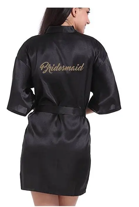 RB91 Fashion Silk Bride of Mother Robe with Gold Letter Sexy Women Short Satin Wedding Kimono Sleepwear Get Ready Robes