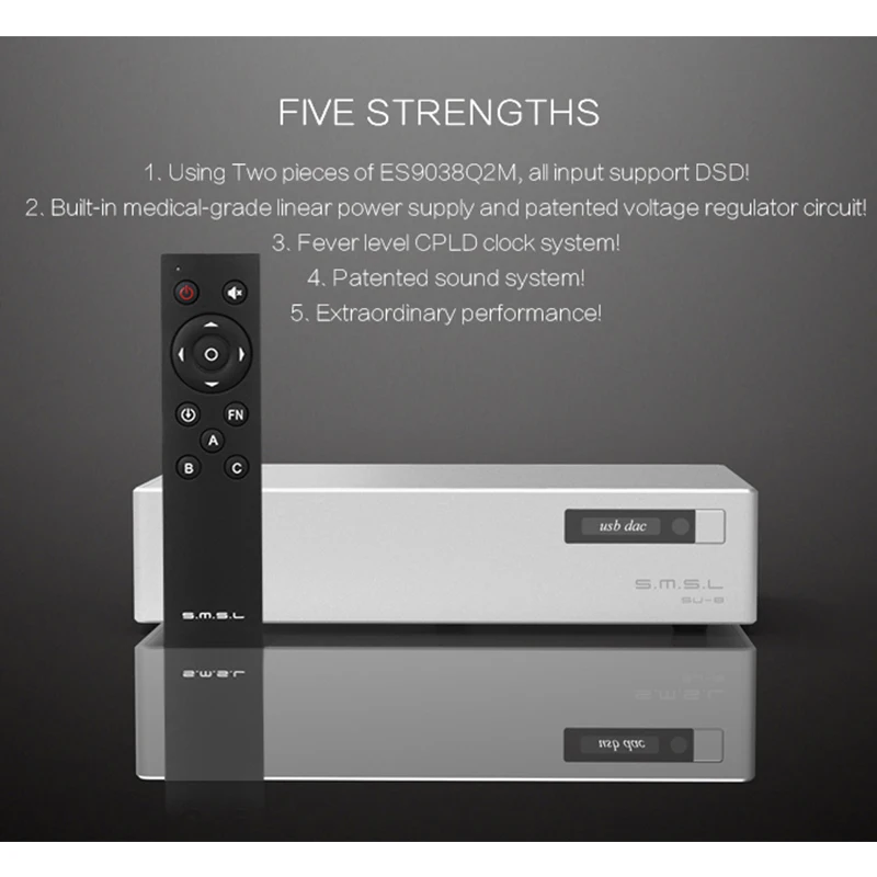 SMSL S.M.S.L SU 8 DAC ES9038Q2M * 2 DSD 64/512 PCM 44 1/768kHz USB/оптический/коаксиальный