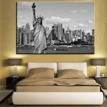 

Canvas Pictures Wall Art HD Prints 1 Piece Statue Of Liberty Painting Building Retro Scenery Poster Home Decor Living Room Frame