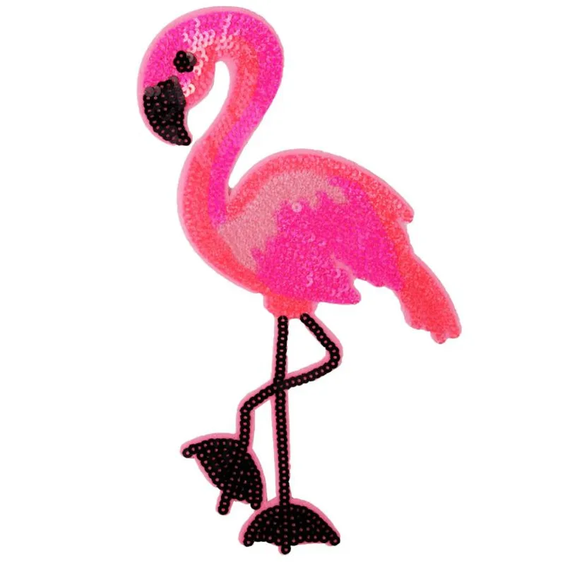 

Clothing Women Shirt Top Diy Large Patch Flamingo Sequins deal with it T-shirt girls Iron on Patches for clothes Aninal Stickers