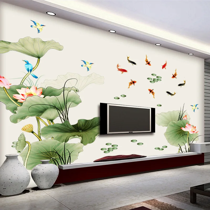 Online Große 97*225 cm Chinesischen Stil Lotus Blume Wohnzimmer Decor Wandaufkleber Sofa Wandtattoos Vintage Poster Stikers kunst