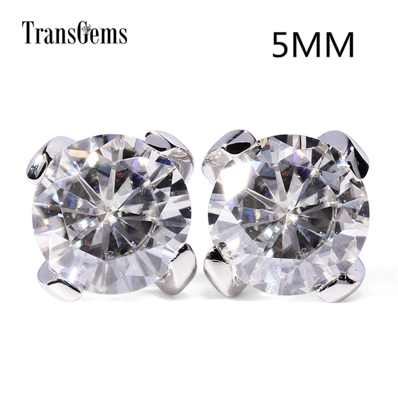 

Transgems Classic 14K 585 White Gold Moissanite Earrrings for Women 1CTW 5mm 0.5ct F Color Moissanite Stud Earrings Push Back