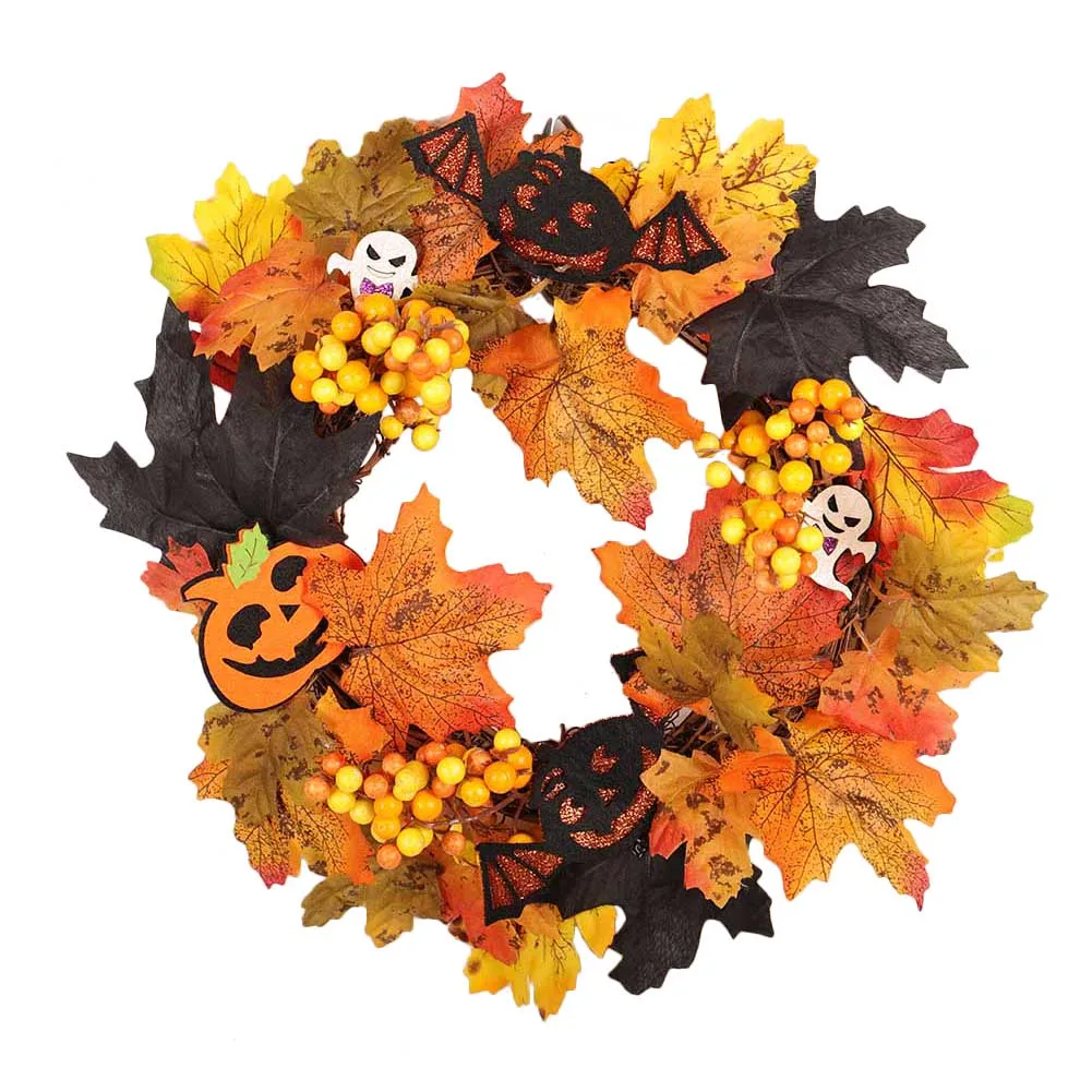 

Halloween Props Leaf Wreath Autumn Maple Pumpkin Berry Garland Front Door Home Wall Decoration DNJ998
