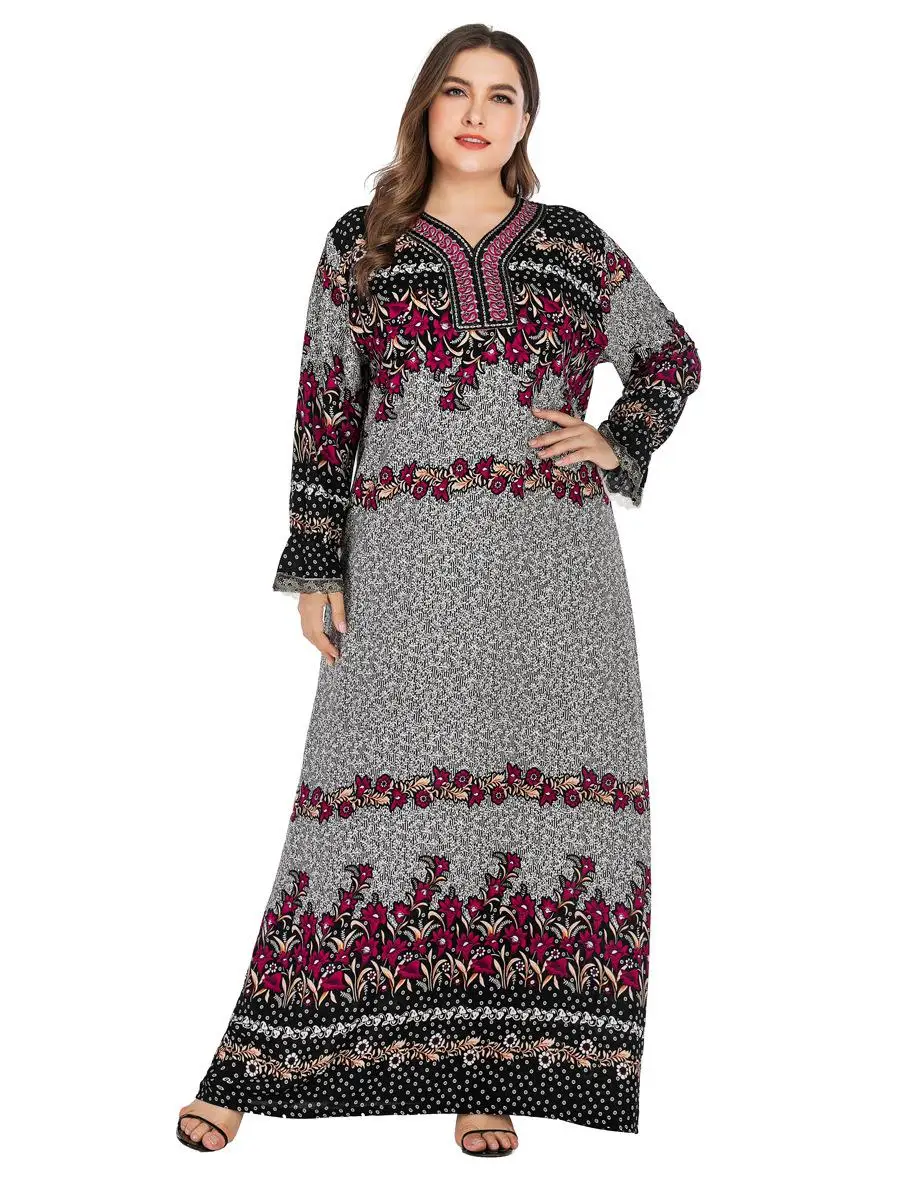 Абая для мусульманских женщин платье Винтаж халат Длинные Макси Вечерние платья ислам одежда Этническая Дубай цветочный принт длинный