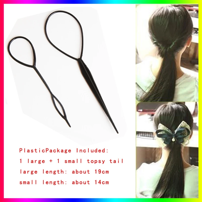 Popular 2pcs Hair Braid Maker Ponytail Creator Plastic Loop Styling Tools Black Topsy Pony Tail Clip Styling Tool L0024