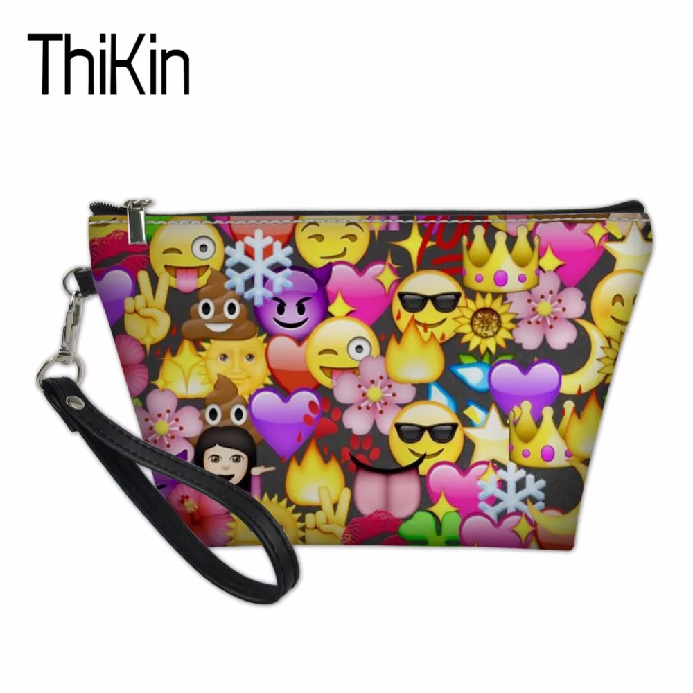 THIKIN Cosmetic Bag Funny Emoji Pattern Cute Cosmetic Organizer Bag For
