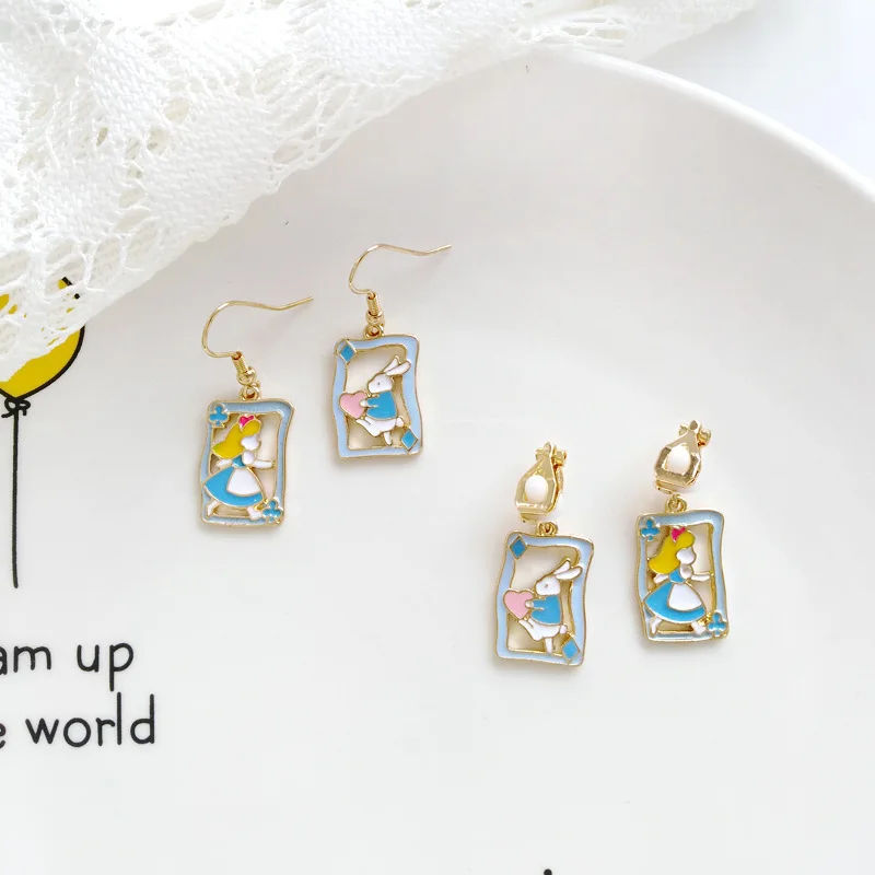 

Fairy Tales Cute kawaii White Rabbit Children Clip Earring Without Piercing Cartoon Alice in Wonderland Kid Fairy Clip Earring