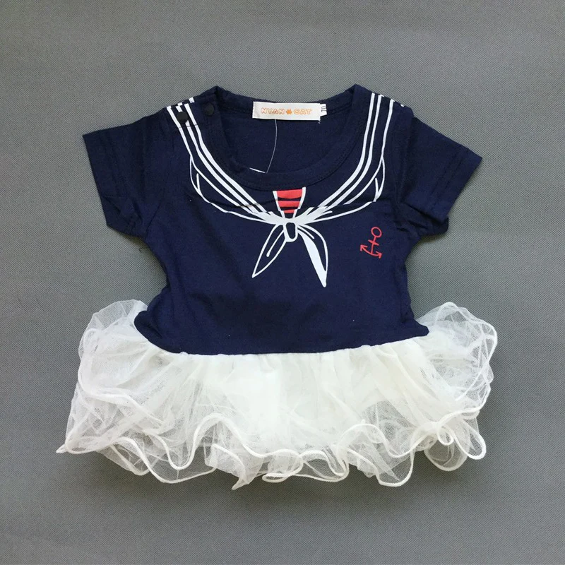 Baby Girl Sailor Suit Lace Romper Fashion Summer Newborn Navy Style