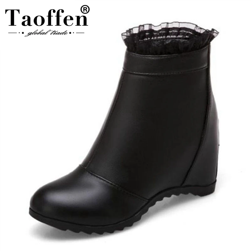 

TAOFFEN Size 33-43 Women Ankle Boots Lace Fur Woman Shoes Inside Heels Short Boots Fashion Sweet Warm Boots Ladies Footwear