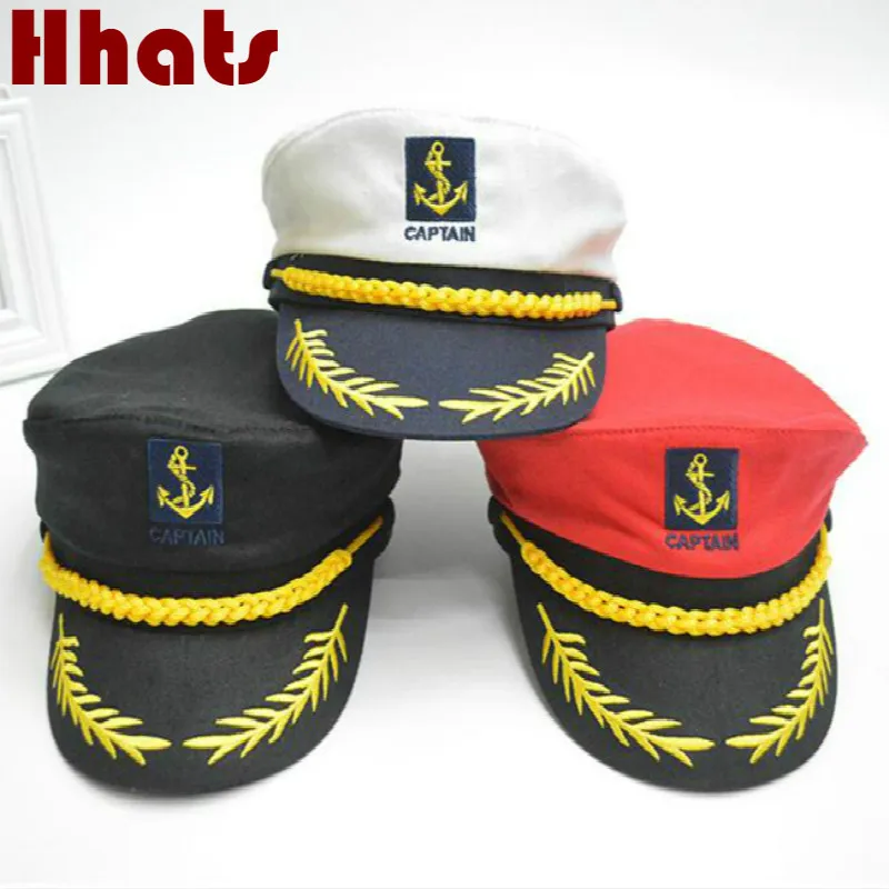 

black white red embroidery adjustable cotton military cap vintage Parenting sailor hat retro flat captain hat navy bonnet gorras