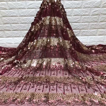 

Latest African Lace Fabrics Embroidered French Sequins Lace Fabric 2018 Nigerian French Net Lace Fabrics HJ1406-1