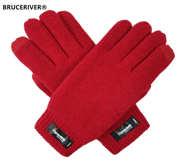 Bruceriver Women's Pure Wool Knitted Touchscreen Gloves with Thinsulate Lining and Rib Cuffin