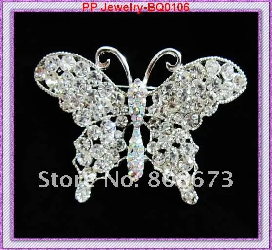 Серебряный тон Rhinestone Кристалл Бабочка vintagelook брошь