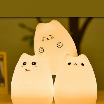 

7 Colors 1pc Silicone Touch Sensor LED Night Light For Children Baby Kids 2 modes Cat LED USB LED Night Lamp
