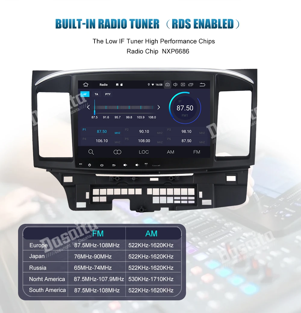 Perfect Dasaita Car Accessories Android 9.0 Car 1 din Radio Player GPS Navi with 10.2" Multimedia HD Touch Screen for Mitsubishi Lancer 11