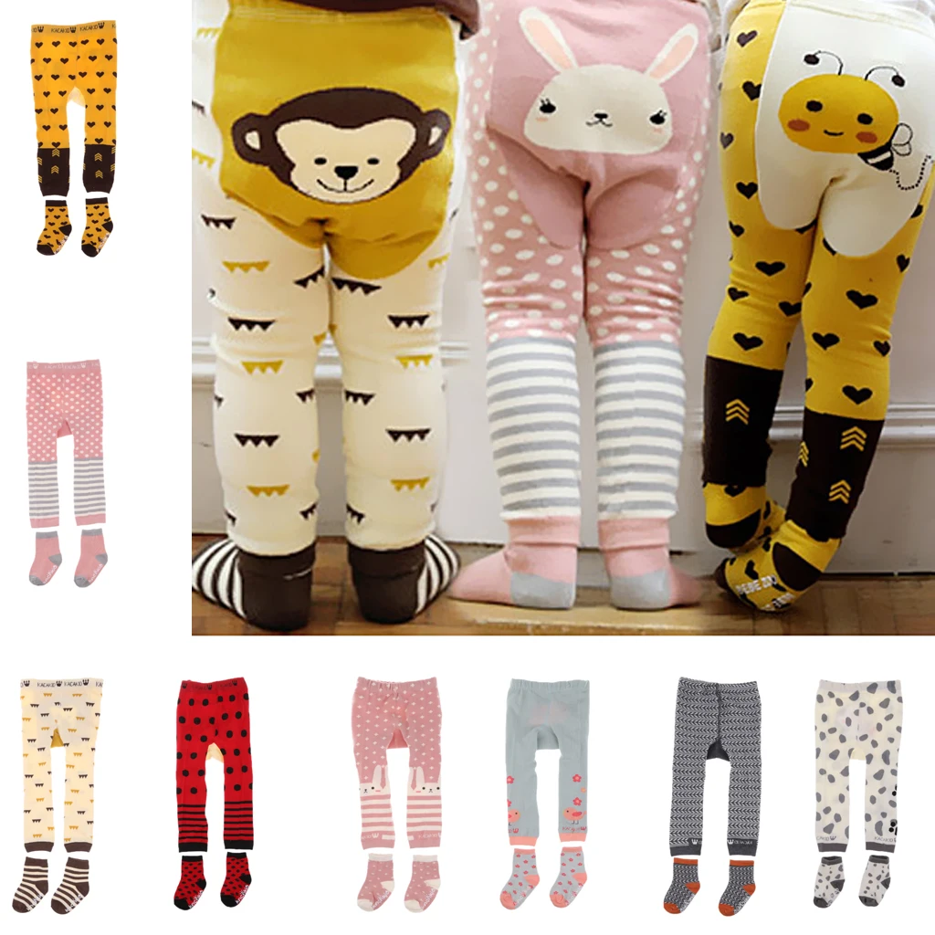 Boys Girls Warm Animal Cartoon Leggings PP Pants with Socks Yellow Bee