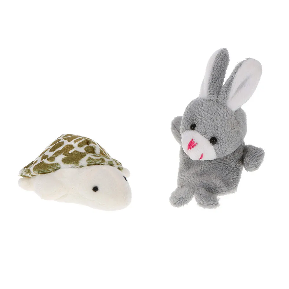 

New 2Pcs Lovely Fnger Puppets Doll Plush Toys Small Tortoise and Hare Race Fairy Tale for Kids Baby Toys Enlightenment Education