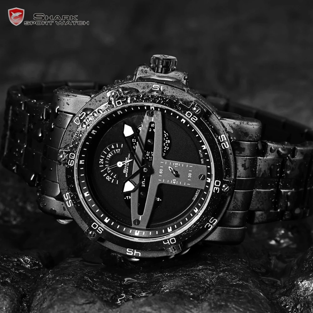 Greenland Shark Sport Watch Brand Creative Black Date Calendar Waterproof Steel Band Quartz Men Watches Masculino Relogio /SH426