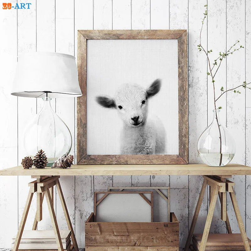 

Fox Koala Bear Lamb Prints Woodland Animal Wall Art Nursery Decor Black and White Canvas Painting Kids Room Home Decor Framed