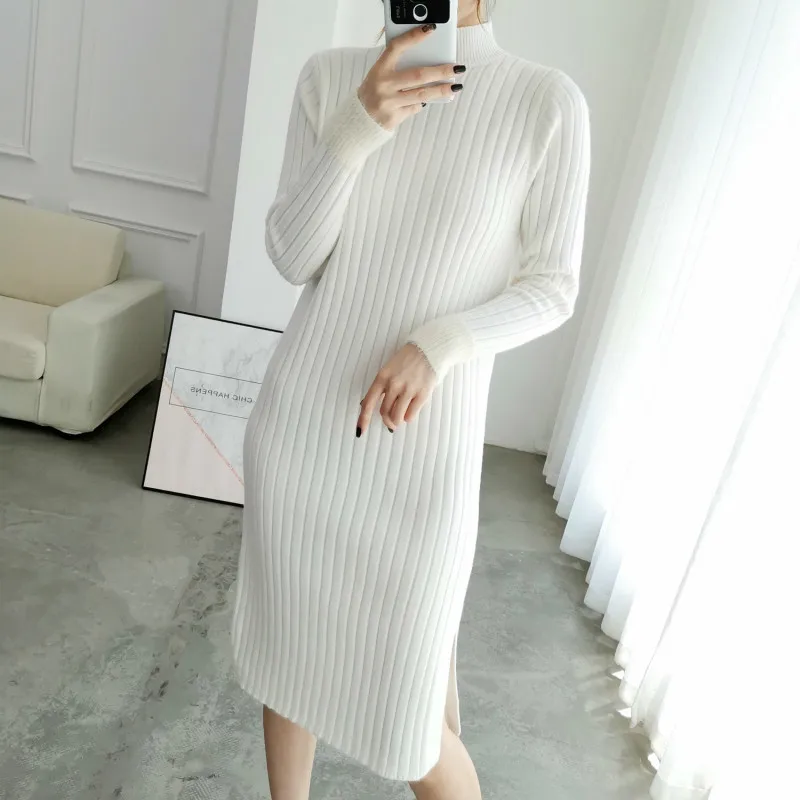 

Knitted Slim Dress Women Autumn 2019 Female Casual Dress Ladies Winter Sweater Bodycon Dress robe femme pullover swetry damskie