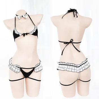 

2019 New Lace Floral Women Sexy Lingerie Exotic Accessories Bra Set Translucent Halter Intimates Ladies Underwear 2pc/set