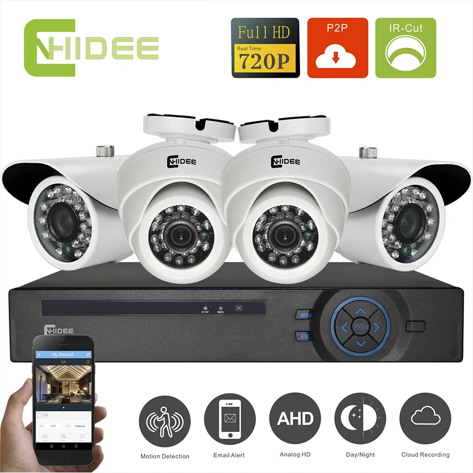 Cnhidee HD CCTV Безопасности 720 P 1 Мегапиксельная 4CH AHD DVR KIT день Ночь ИК-Камеры Системы