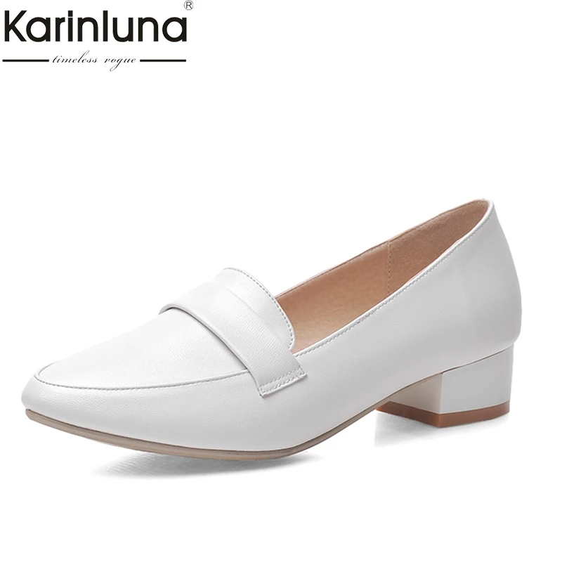 

Karinluna 2019 plus size 32-43 dropship lady shoes chunky heels women's Shoes Woman pointed toe elegant slip on woman pumps