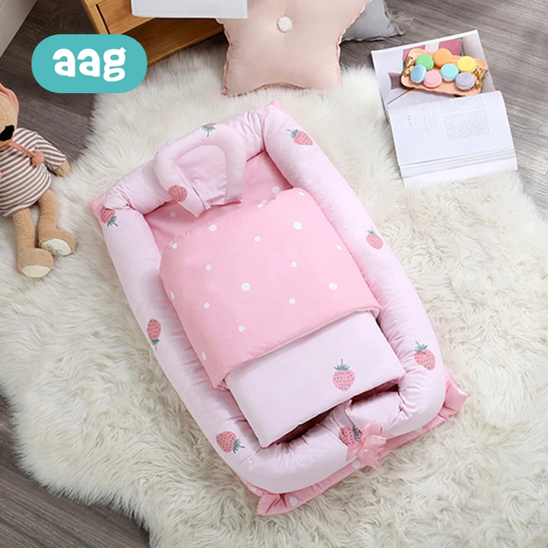 AAG 3PCS/Set Portable Baby Nest Bed Cotton Active Printing Detachable Zipper Newborn Travel Bed Crib Imitation Uterus 0-24M