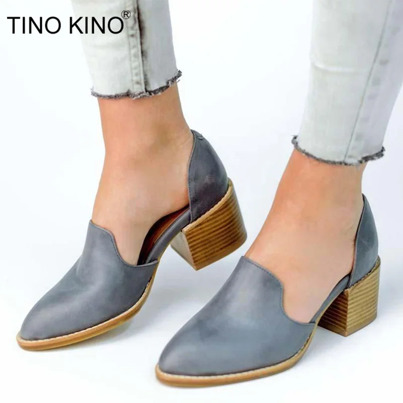 

TINO KINO High Heels Women Patent leather Shoes Two Piece Female Pointed Toe Single Shoes Ladies Fashion Thick Heels Plus Size